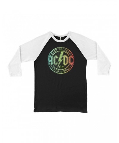 AC/DC 3/4 Sleeve Baseball Tee | Rock & Roll 1975 Rainbow Design Distressed Shirt $12.58 Shirts