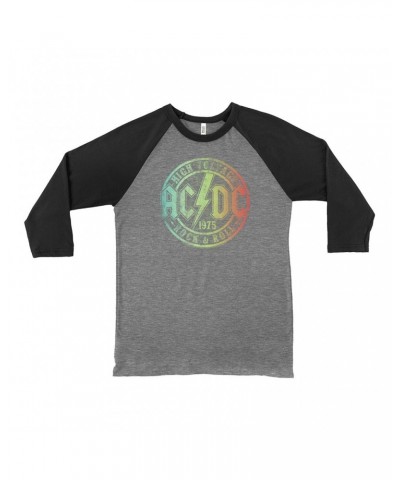 AC/DC 3/4 Sleeve Baseball Tee | Rock & Roll 1975 Rainbow Design Distressed Shirt $12.58 Shirts