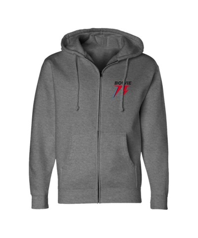 David Bowie 75 Small Logo Zip Hoodie Dark Grey $13.23 Sweatshirts