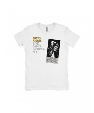 David Bowie Ladies' Boyfriend T-Shirt | Live At Santa Monica 1972 Concert Ticket Promotion Shirt $7.73 Shirts