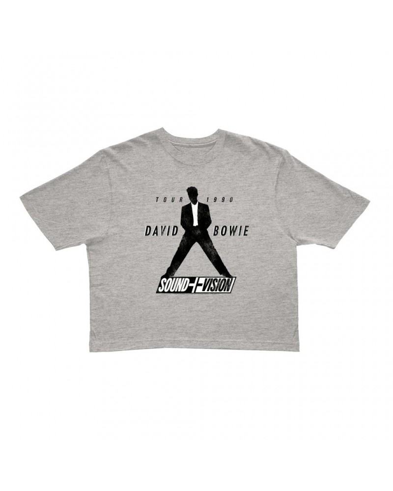 David Bowie Ladies' Crop Tee | 1990 Sound + Vision Tour Logo Image Crop T-shirt $12.40 Shirts