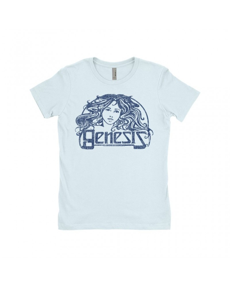 Genesis Ladies' Boyfriend T-Shirt | Navy Vintage Art Nouveau Logo Distressed Shirt $10.98 Shirts