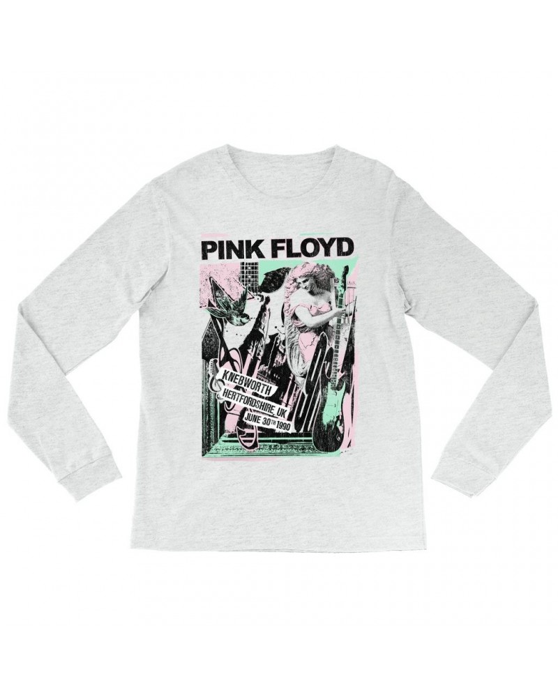 Pink Floyd Long Sleeve Shirt | Live At Hertfordshire UK Pastel Collage Concert Poster Distressed Shirt $14.38 Shirts