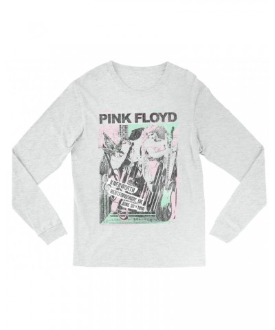 Pink Floyd Long Sleeve Shirt | Live At Hertfordshire UK Pastel Collage Concert Poster Distressed Shirt $14.38 Shirts