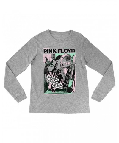 Pink Floyd Long Sleeve Shirt | Live At Hertfordshire UK Pastel Collage Concert Poster Distressed Shirt $14.38 Shirts