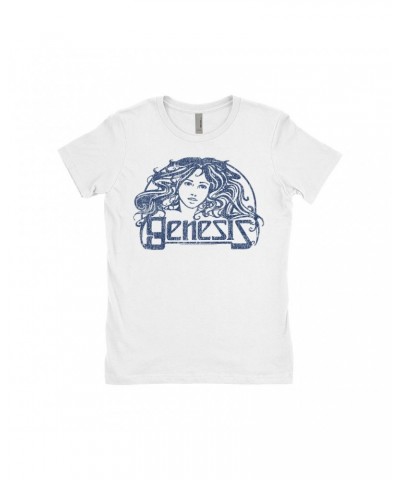 Genesis Ladies' Boyfriend T-Shirt | Navy Vintage Art Nouveau Logo Distressed Shirt $10.98 Shirts