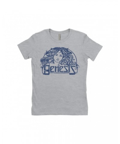 Genesis Ladies' Boyfriend T-Shirt | Navy Vintage Art Nouveau Logo Distressed Shirt $10.98 Shirts