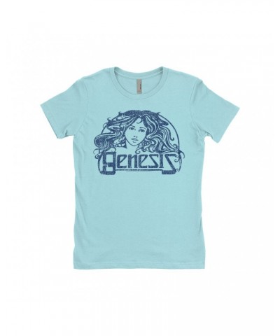 Genesis Ladies' Boyfriend T-Shirt | Navy Vintage Art Nouveau Logo Distressed Shirt $10.98 Shirts