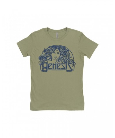 Genesis Ladies' Boyfriend T-Shirt | Navy Vintage Art Nouveau Logo Distressed Shirt $10.98 Shirts