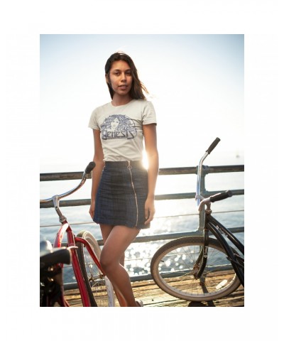 Genesis Ladies' Boyfriend T-Shirt | Navy Vintage Art Nouveau Logo Distressed Shirt $10.98 Shirts