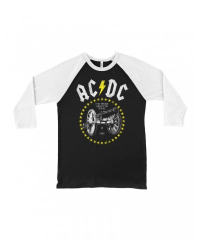 AC/DC 3/4 Sleeve Baseball Tee | 1981 For Those About To Rock Yellow Design Distressed Shirt $12.28 Shirts