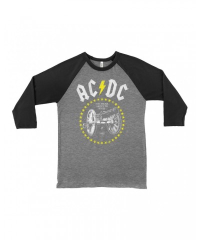 AC/DC 3/4 Sleeve Baseball Tee | 1981 For Those About To Rock Yellow Design Distressed Shirt $12.28 Shirts