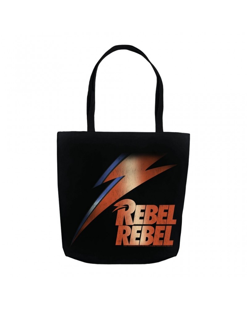 David Bowie Tote Bag | Rebel Rebel And Lightning Bolt Design Distressed Bag $11.42 Bags