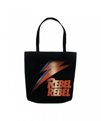 David Bowie Tote Bag | Rebel Rebel And Lightning Bolt Design Distressed Bag $11.42 Bags