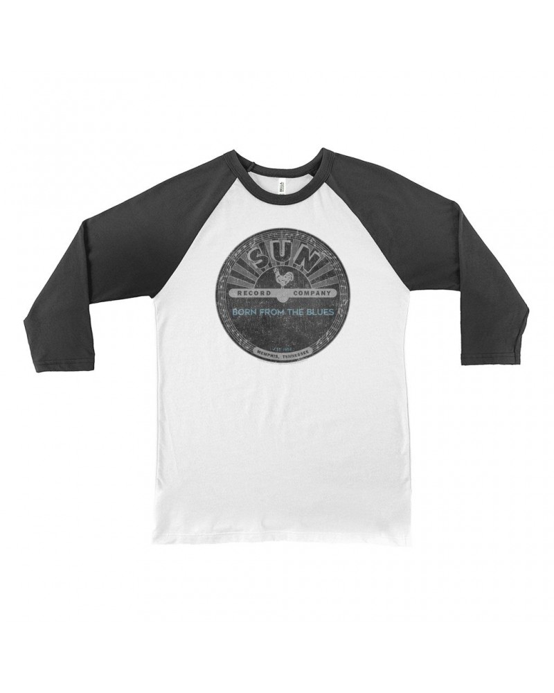 Sun Records 3/4 Sleeve Baseball Tee | Born From Blues Black Label Distressed Shirt $13.48 Shirts