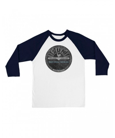 Sun Records 3/4 Sleeve Baseball Tee | Born From Blues Black Label Distressed Shirt $13.48 Shirts