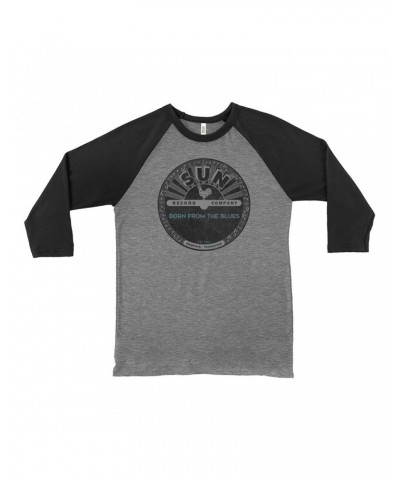 Sun Records 3/4 Sleeve Baseball Tee | Born From Blues Black Label Distressed Shirt $13.48 Shirts