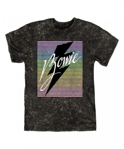 David Bowie T-shirt | Pastel Rainbow Logo Distressed Mineral Wash Shirt $11.08 Shirts