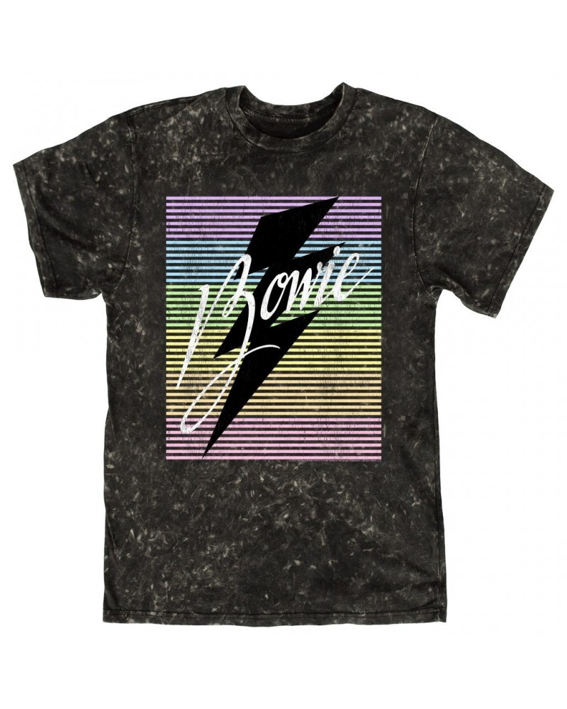 David Bowie T-shirt | Pastel Rainbow Logo Distressed Mineral Wash Shirt $11.08 Shirts