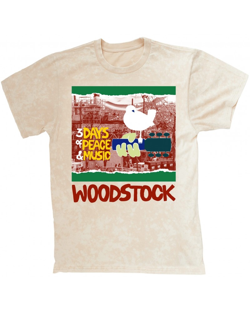 Woodstock T-shirt | Red Green 3 Days Of Peace Structure Design Mineral Wash Shirt $12.28 Shirts